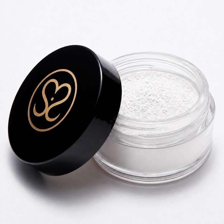 VEIL powder in a black glass jar